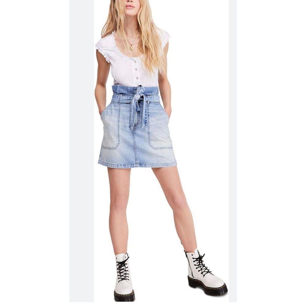Free People Light Blue Denim Mini Skirt
